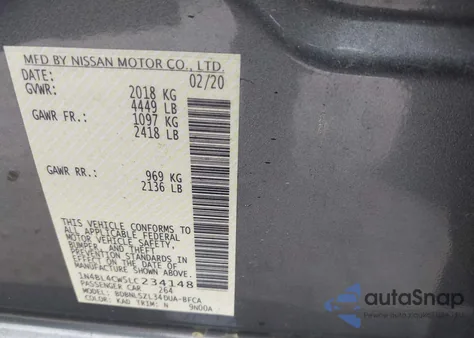 2020 Nissan Altima Sr Intelligent Awd from USA, damaged, VIN 1N4BL4CW5LC234148